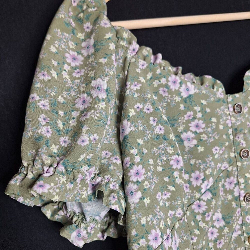 💙 June & Hudson Floral Babydoll Puffed Sleeve Blouse Size XL Smocked Back Milkm - Picture 3 of 8